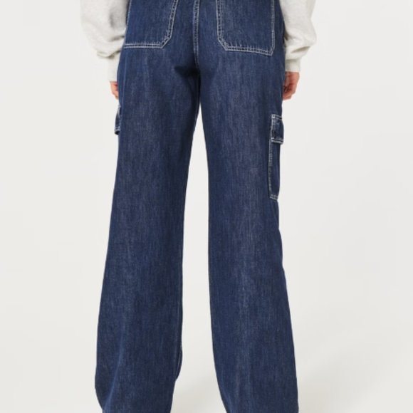 HOLLISTER Ultra High-Rise Lightweight Dark Wash Cargo Baggy Jeans - Picture 4 of 7